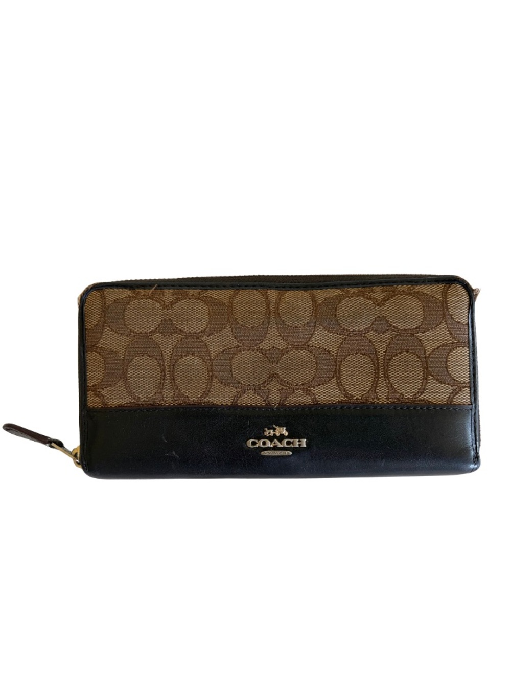 COACH Wallet Signature C Accordion Zip Around Continental Brown Tan Gold-Tone - Picture 2 of 16